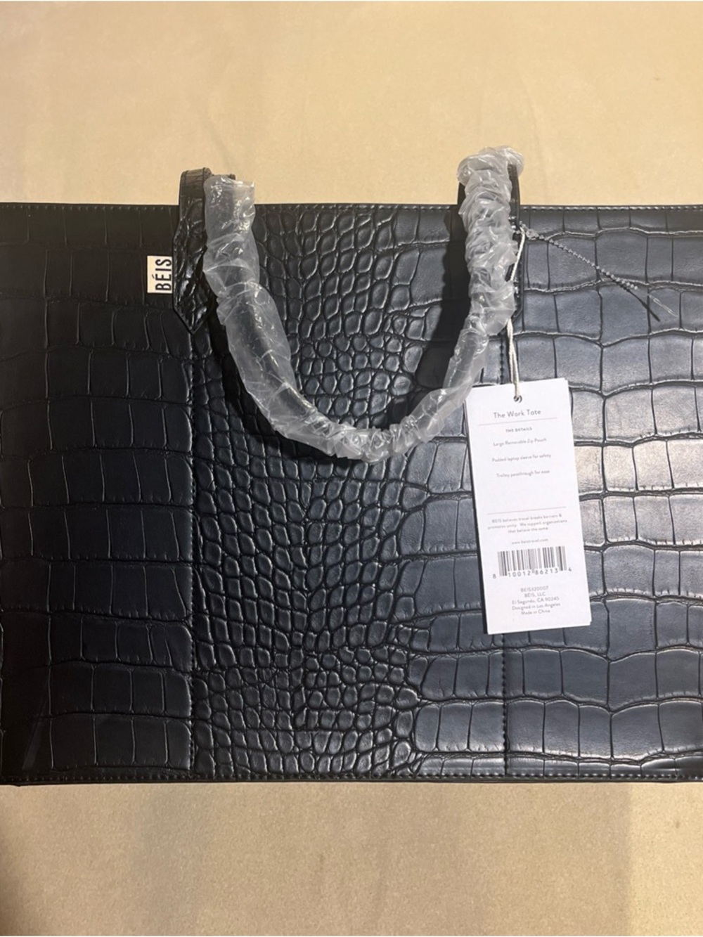 BEIS Black Croc-Embossed Work Tote